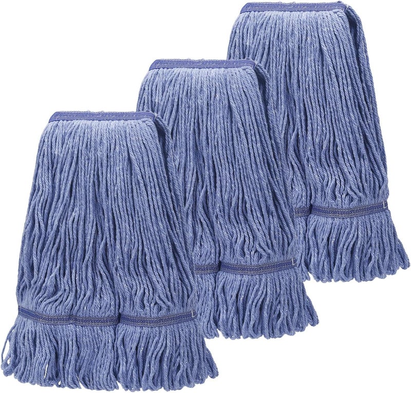CARPOLY kCarpolyGeneral Cleaning Mop Heavy Duty Commercial Replacement, Heavy Duty Mop Head Commercial Replacement ，Wet Industrial Blue Cotton Looped End String Head Refill (Pack of 3) Blue - Image 1